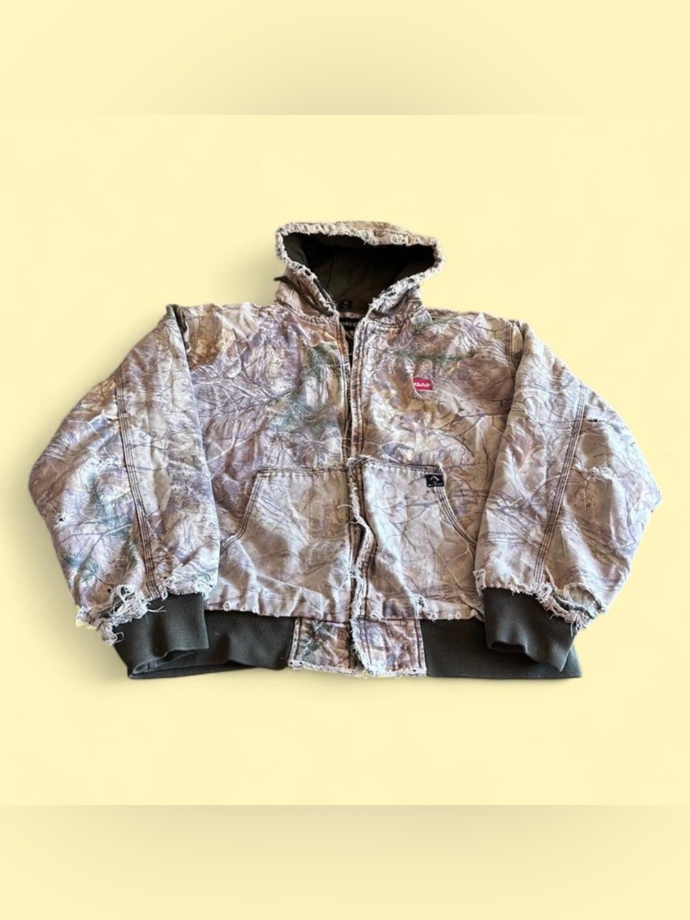 Vintage Dri Duck Canvas Camo Hooded Jacket Distressed Faded XL Carhartt Style